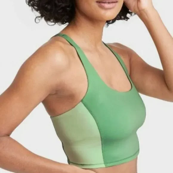 Nwt XL sports bra crop top all in motion green colorblock with removable pads - Picture 3 of 5
